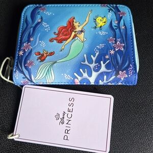 Loungefly Disney The Little Mermaid Ariel Underwater Scene Zip Around Wallet NWT